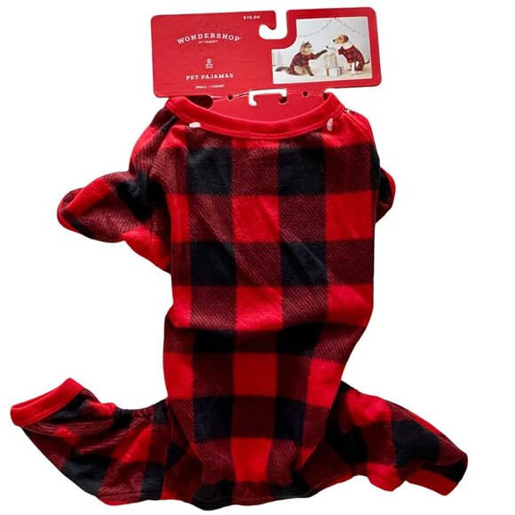 Wondershop Pet Pajamas Buffalo Check Black Red Dog Cat Small NEW NWT - Picture 2 of 9